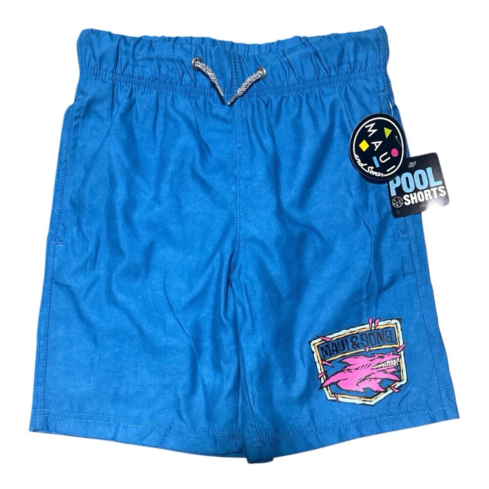 Maui and Sons Board Shorts Boys 8 Blue Swim Trunks Surf Beach Drawstring NWT